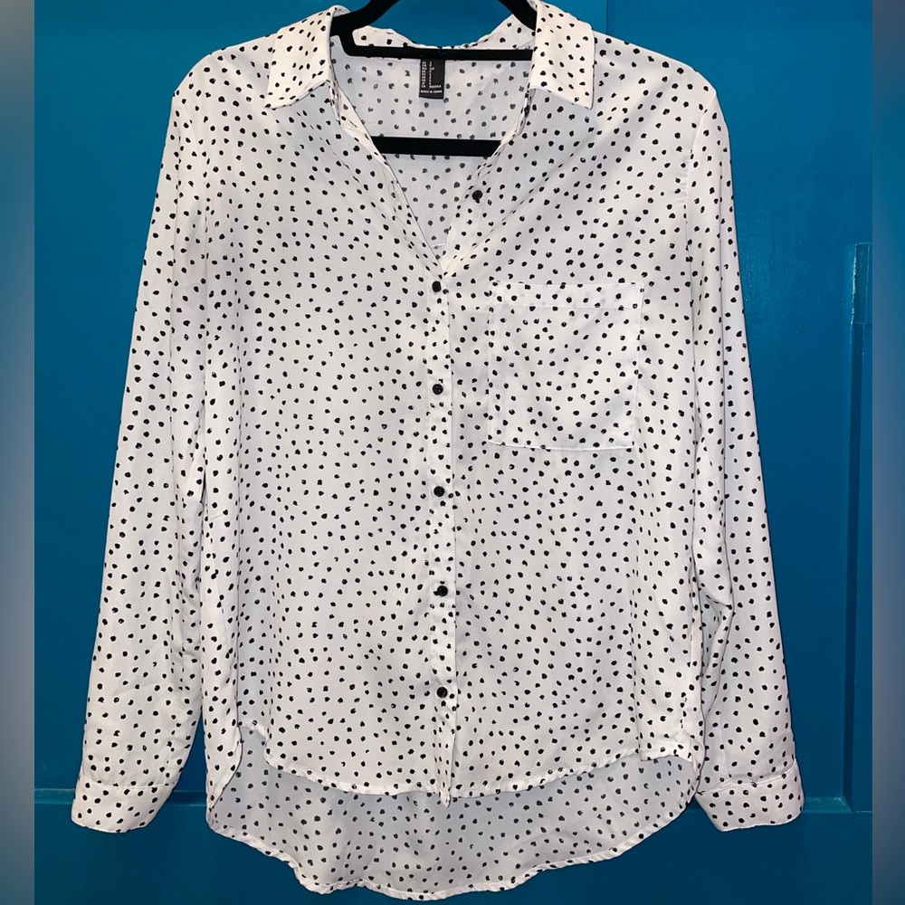 White Blouse with Black Polkadots